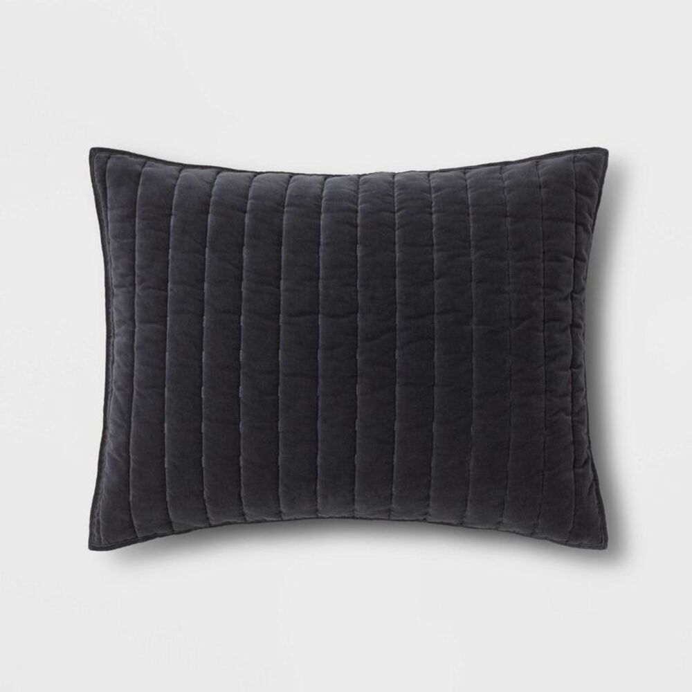 Threshold - Standard Channel Stitch Velvet Quilt Sham Dark Gra Dark Gray